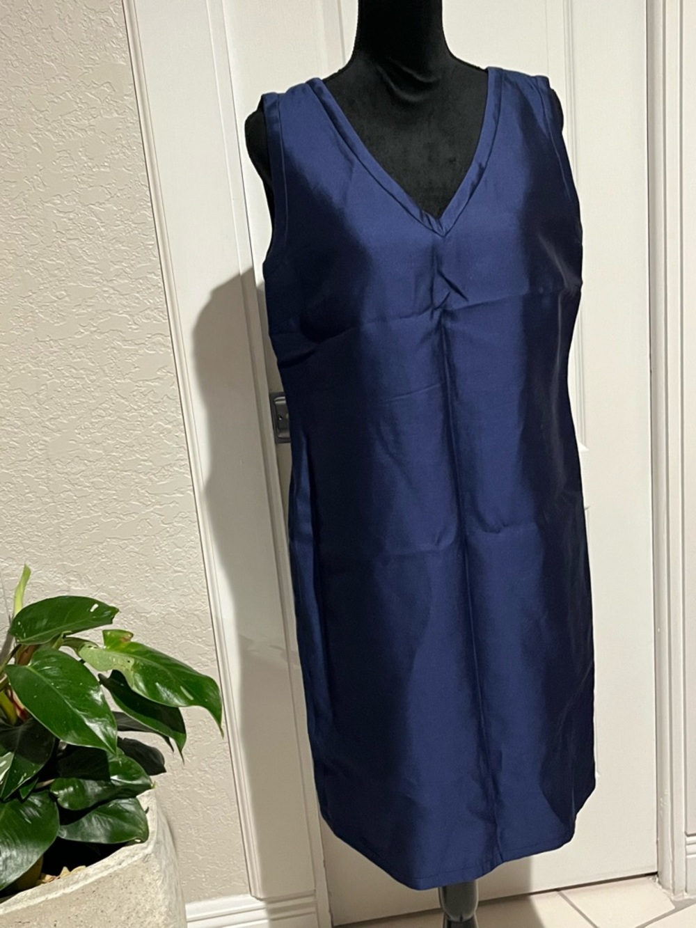 Talbots Navy Sleeveless Shift Dress with V-Neck